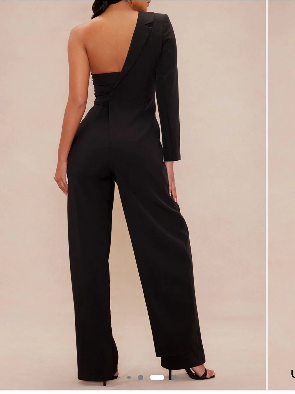 One-Shoulder Black Jumpsuit with Wrap Detail - Picture 4 of 5